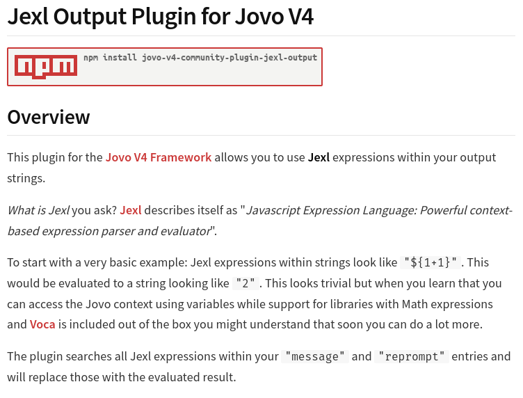 Jexl Output Plugin für Jovo V4